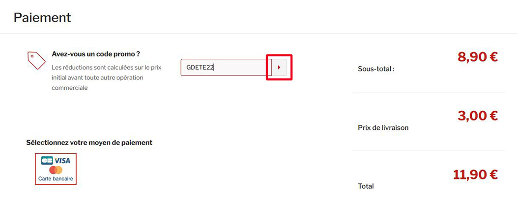 Validation d'un code promo