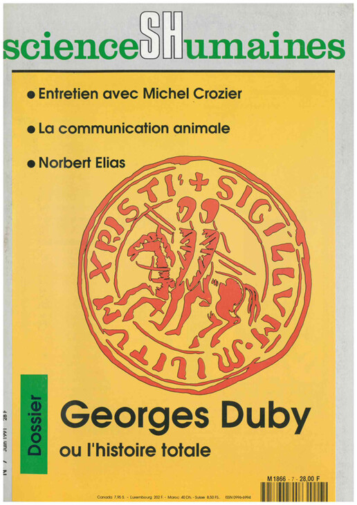 Couverture Mensuel Sciences Humaines n°7 : Georges Duby ou l'histoire totale