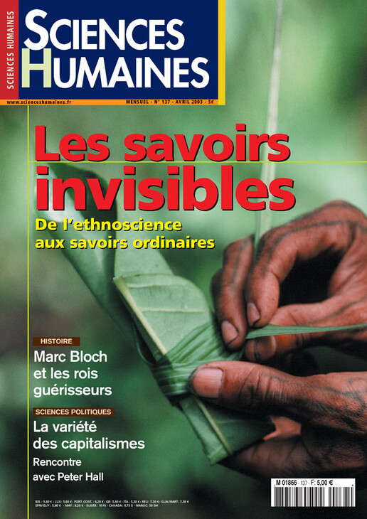 Couverture Mensuel Sciences Humaines n°137 : Les savoirs invisibles. De l'ethnoscience aux savoirs ordinaires