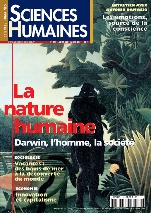 Couverture Mensuel Sciences Humaines n°119 : La nature humaine. Darwin, l'homme, la société